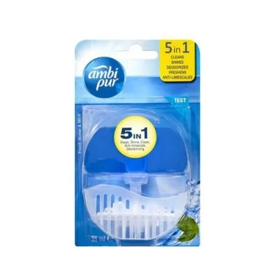 Image of Ambi Pur 5 in 1 Toilet Rim Block Freshwater &amp; Mint Refill 55ml