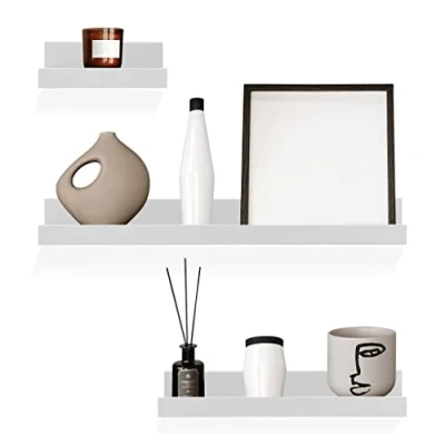 Image of GEEZY Set of 3 Floating Wall Shelves Picture Ledge Display Rack Book Hanging Shelf (White)