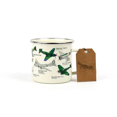 Image of Gift Republic Aeroplane Enamel Mug, Outdoor Camping 500 ml Metal Coffee Cup Men&#039;s