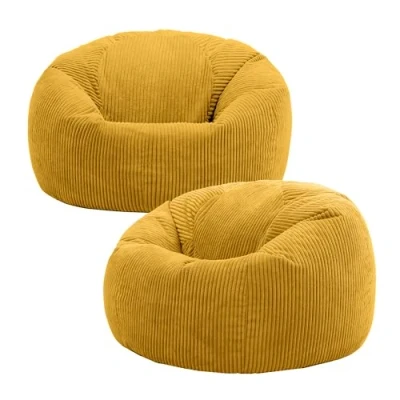 Image of icon Kingston Large Bean Bag, Set of 2, Jumbo Cord Ochre Yellow, Bag Chair for Adults with Filling Included, Comfortable Lounging All Ages