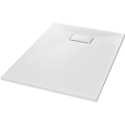 Image of vidaXL Shower Base Tray SMC White 100x70 cm, Low Profile, Easy Entry Exit, Hard Wearing, Reinforced, Slate Stone Surface Design, Scratch &amp; Stain Resistant, to Clean
