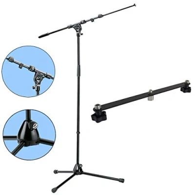 Image of K&amp;M 210/9 Microphone Stand with Boom + Keepdrum Stereo Rail Double Mount