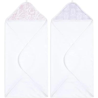 Image of aden + anais Dainty Hooded Towel Pack of 2 100% Cotton Terry with Muslin Hood, Soft Bath &amp; Shower Wrap for Babies Floral Gift Set Baby Girls Wash Essentials Newborns Toddlers