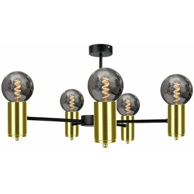Image of Arde Multi Arm Semi Flush Ceiling Light Black, Gold, 60cm, 5x E27