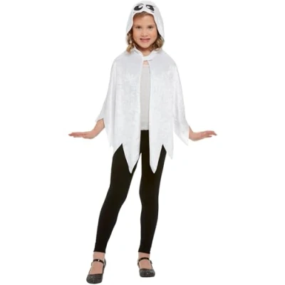 Image of Smiffys Ghost Hooded Cape, White, Halloween Child Fancy Dress, Dress Up Accessories