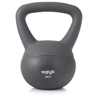 Image of Fizyo Soft Kettlebell 2kg Filled with Iron Sand, Non slip Handle, PVC Floor Safe, Dumbbell for Training, Weight Lifting at Home and Gym, Women Men (Gray)