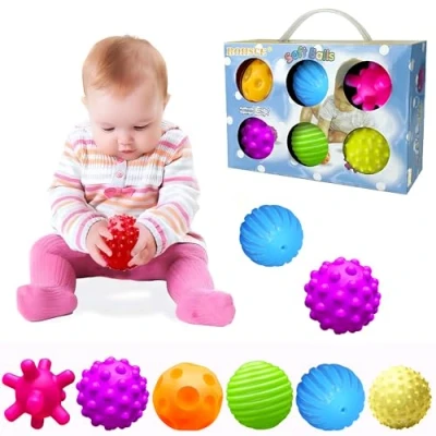 Image of Baby Sensory Toys Toddler Balls Texture Multi Ball Set Massage Soft Teething Toy, 6 Pieces by VintageⅢ