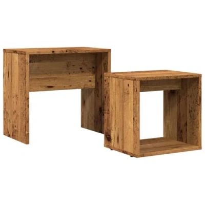 Image of vidaXL Nesting Coffee Tables 2 pcs Modern Rectangular Engineered Wood Old Finish Space Saving for Living Room, Bedroom, Office