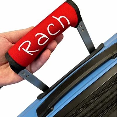 Image of Luggage Handle Wrap/Cover for Suitcase/bags Grip/Case Identifier perfect travel Neoprene Wrap printed with name Tag (Red, Twin Pack)