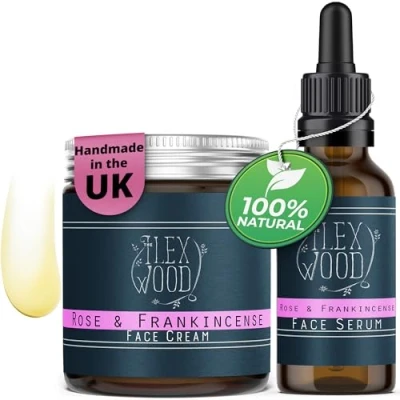 Image of the Ilex Wood Rose and Frankincense Cream &amp; Serum Gift Set 100% Natural, handcrafted in UK, Vegan, Moisturising, Anti Ageing, Cruelty Free, Palm Oil Plastic Free