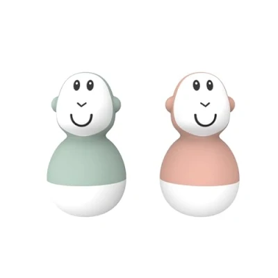 Image of Matchstick Monkey, Bathtime Wobblers, Antimicrobial Baby Bath Toy, Easy To Grip, Sensory Learning 2 12 Months Old+, Mint Green and Dusty Pink