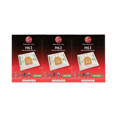 Image of Hoover H63 Vacuum Cleaner Bags, Original, Microfibre, Pure EPA, Anti Odour System with Activated Carbon, compatible Cylinder Vacuums, 4 Pieces * 3 packs