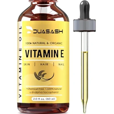 Image of Duasash Vitamin E Oil for Skin &amp; Face Naturally Sourced Plant Based Organic 100% Pure Hair d Alpha tocopherol Body Women Men, Moisturizes Skin, Hair, Nails 60ml