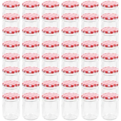 Image of vidaXL Glass Jam Jars with White and Red Lid 48 pcs 230 ml