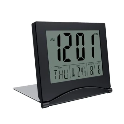 Image of MMOBIEL Digital Clock LCD Travel Alarm Foldable Desk Top with Day, Date and Temperature Indication for Table Battery Operated Black