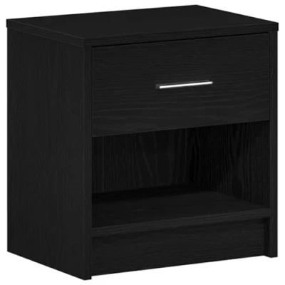 Image of vidaXL Bedside Cabinet/Nightstand with Drawer Black Engineered Wood Modern Design Bedroom/Living Room Storage 39x28x41cm