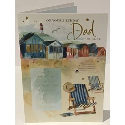 Image of On Your Birthday DAD With Love Deckchairs The Beach 8.5 x 6 Inches Words and Wishes