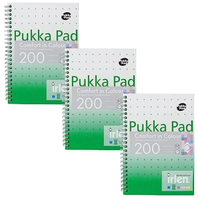 Image of Pukka Pad, Irlen Jotta Pad A5 Notebook 3 Pack Wire Bound Notepad 200 Pages of 80GSM Coloured FSC Certified Lined Paper Designed for Visual Perception Difficulties 21 x 14.8cm, Green