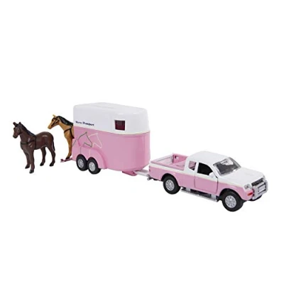 Image of Van Manen Kids Globe Traffic Mitsubishi 520124 Toy Car and Horse Trailer Set Pink/White for Girls