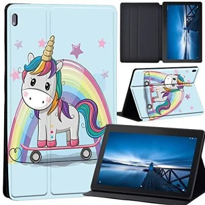Image of Cartoon Case for Lenovo Tab M10 TB X605F/ X605L/ X505F/ X505L Leather Tri Fold Stand Cover 10.1 Inch Tablet (unicorn on skateboard)