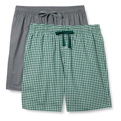 Image of Amazon Essentials Men&#039;s Cotton Poplin Pyjama Shorts, Pack of 2, Charcoal/Gingham, 3XL