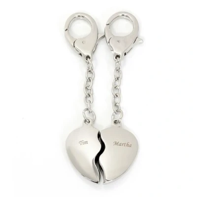 Image of Gift cookie Custom Personalised Joining Two Heart Key ring Name Laser Engraved On Each Half. Valentines, For Couples, Romance.