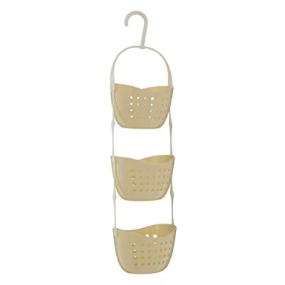 Image of Premier Housewares 3 Tier Cream Hanging Organiser Small Storage Baskets Shower Caddy for Bathroom as Shelf 14 cm x 21 16.5