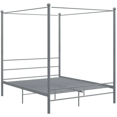 Image of vidaXL Canopy Bed Frame without Mattress Grey Metal 160x200 cm