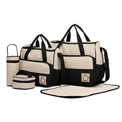 Image of Miss Lulu Totes 5pcs Baby Nappy Changing Multifunction Diaper Messenger Hospital Maternity Polyester Bag Set
