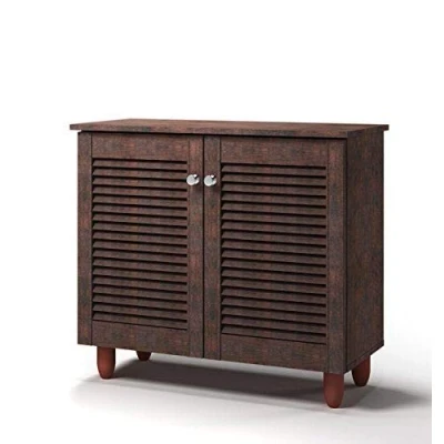 Image of Timber Art Design UK Shoe Storage Cabinet 2 Doors Footwear Stand Rack Unit Cupboard Organizer Hallway Bedroom, Shoes Unit, Dark Wenge W 114 x H 98.3 D 33.6 cm