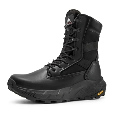 Image of NORTIV 8 Men&#039;s Breathable Tactical Military Work Boots Side Zipper Leather Lightweight Hiking Motorcycle Combat Boots,Size 11,Black,SNMT242M