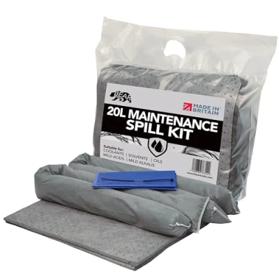 Image of 20L Spill Kit (Maintenance) UK Manufactured, Grey, Absorbs Non Aggressive Oil and Water Based Fluids, For Indoor/Outdoor Use to contain General Liquid Spills, On the go Bag