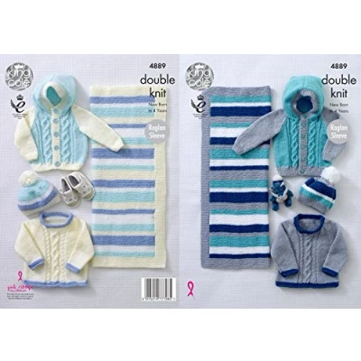 Image of King Cole Baby Double Knitting Pattern Raglan Sleeve Sweater Jacket Hat &amp; Blanket DK (4889)
