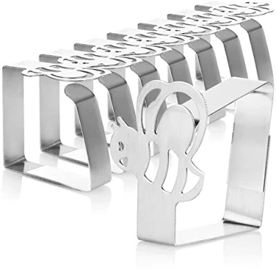Image of COM FOUR® 8X Premium Tablecloth Clips Made of Stainless Steel Cloth Holders for Table Linen Inside and Outside Metal (08 Pieces/Bumblebee)