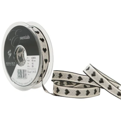 Image of Berisfords 15 mm Rustic Heart Ribbon, Black