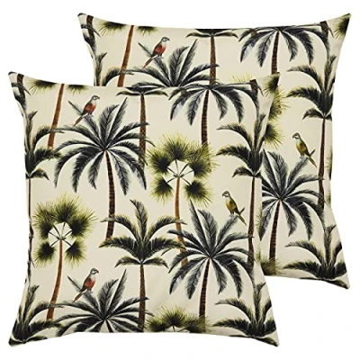 Image of Evans Lichfield Palms Outdoor Cushions (Twin Pack) Dark Green Size 43 cm x