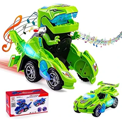 Image of Ltteaoy Dinosaur Car Toys,Dinosaur Transforming Car,Electric Toys for Kids Automatic Deformation with Lights and Sound Christmas Birthday Gifts 3 7 Years Old Boys Girls（Green）