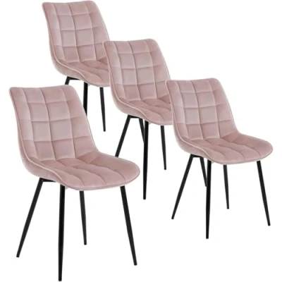 Image of WOLTU Dining Chairs Set of 4 pcs Kitchen Counter Lounge Leisure Living Room Corner Dark Pink Velvet Reception with Backrest and Padded Seat