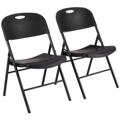 Image of Amazon Basics Foldable Portable Sturdy Folding Plastic Chair, 350 Pound Capacity, Black, 2 Pack
