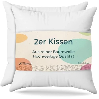 Image of Pillow for Bed 65 x cm Set of 2 Inner Cushions Hypoallergenic Anti Dust Mite Soft Cushion Filling with Pillowcase Cotton and Polyester Removable Washable Sleeping Home / Hotel