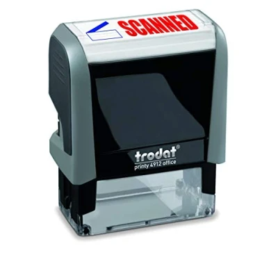 Image of Trodat Stamp 4912 Office Printy with English Text Scanned Self Inking, Red and Blue Ink, Impression Size 3/4&quot; x 1 7/8&quot;