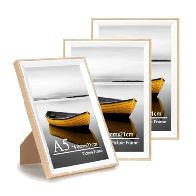 Image of Baoee A5 Oak white Two Tone Picture Frame,Set of 3,photo frame with acrylic glass, Frame,Poster Frame, certificate frame,Wall Mountable