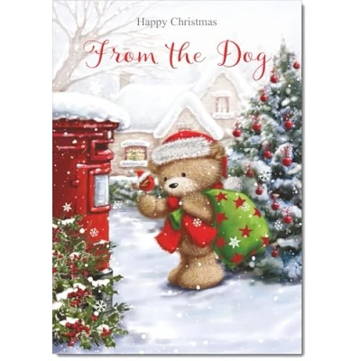 Image of doodlecards From The Dog Christmas Card Cute Bear Posting a Letter Medium Size for with Plain Envelope