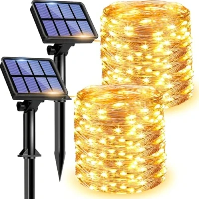 Image of [2 Pack] Litogo Solar Fairy Lights Outdoor, 12m 120LED Garden 8 Modes Waterproof Copper Wire Decorative String for Patio, Gate, Yard, Trees, BBQ, Wedding, Party (Warm White)