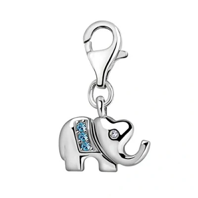 Image of Quiges 3D Elephant Clip On Charm Pendant Silver Plated with Cubic Zirconia Women&#039;s Jewellery