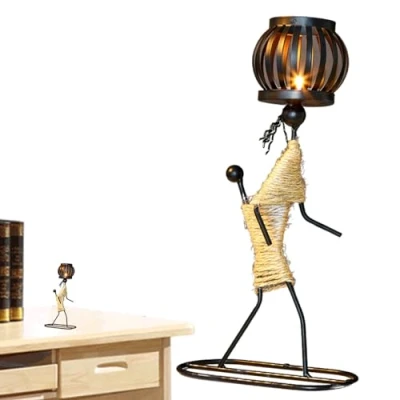 Image of African Art Candle Holder, Tea Light Style Metal Abstract Girl Votive Candlestick Stand, Holder Figurine Decor for Living Room, Dining Table