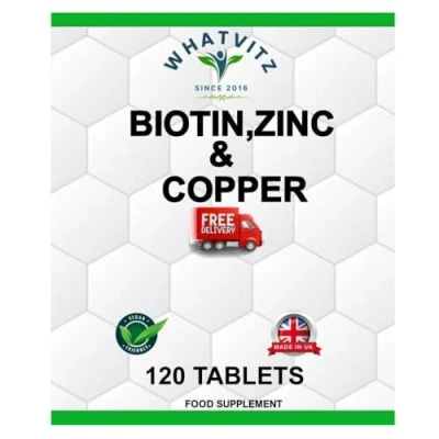 Image of Biotin, Zinc &amp; Copper Healthy Hair Growth Skin Nails Supplement 120 Tablets