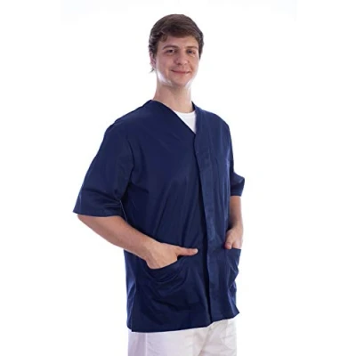 Image of Gima Jacket, Hospital Scrub Tunic Top, Made of Cotton and Polyester, Navy Blue Colour, V Neck, Short Sleeve, 5 Buttons, Unisex, Size XS, for Doctors, Vets, Nurses Medical Staff