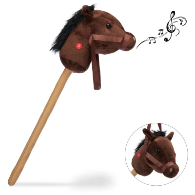 Image of Relaxdays Hobby Horse with Neighing &amp; Galloping Sounds for Children, Ride On Toy Toddlers, 67 cm, Brown