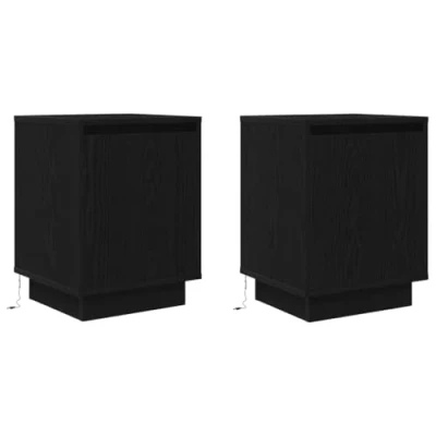 Image of vidaXL 2 x black bedside cabinets with RGB LED lighting engineered wood 38x34x50cm for bedroom decor